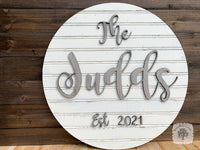 Round Last Name Sign w/ or w/o EST Year - Custom Wood Wall Decor, Door Hanging or Wedding Gift