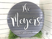 Round Last Name Sign w/ or w/o EST Year - Custom Wood Wall Decor, Door Hanging or Wedding Gift