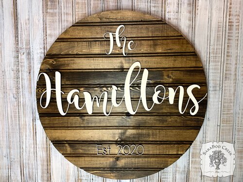 Round Last Name Sign w/ or w/o EST Year - Custom Wood Wall Decor, Door Hanging or Wedding Gift