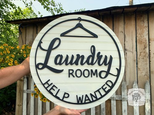 Round Laundry Room Sign - Humorous "Help Wanted" Wall Hanger for your Laundry Room