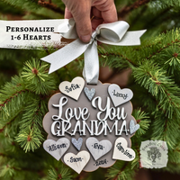 "Love You Grandma" Ornament w/ 1-6 Personalized Hearts-Great Grandma Gift from the Grandkids