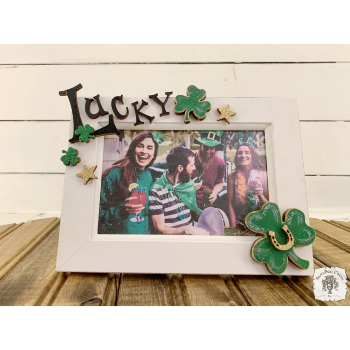 Lucky Irish 4" x 6" Picture Frame with Shamrocks - Cute St. Patrick's Decor or Irish Gift