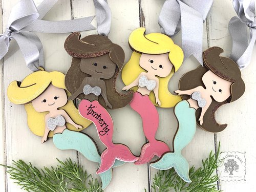 Mermaid Ornament - Personalized Little Girl Christmas Ornament for Brunette or Blonde Mermaild Lover