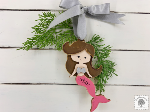 Mermaid Ornament - Personalized Little Girl Christmas Ornament for Brunette or Blonde Mermaild Lover