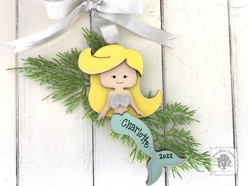 Mermaid Ornament - Personalized Little Girl Christmas Ornament for Brunette or Blonde Mermaild Lover