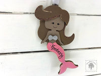 Mermaid Ornament - Personalized Little Girl Christmas Ornament for Brunette or Blonde Mermaild Lover