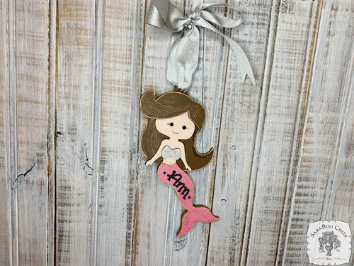 Mermaid Ornament - Personalized Little Girl Christmas Ornament for Brunette or Blonde Mermaild Lover