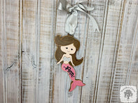 Mermaid Ornament - Personalized Little Girl Christmas Ornament for Brunette or Blonde Mermaild Lover