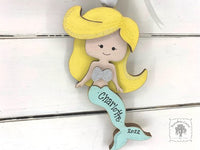 Mermaid Ornament - Personalized Little Girl Christmas Ornament for Brunette or Blonde Mermaild Lover