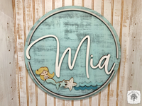 Round Mermaid Under the Sea Sign - Personalized Girl's Room Decor