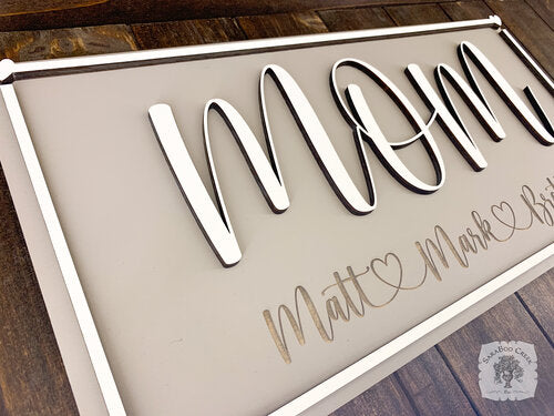 Mom Sign Customized with Engraved Children's Names/Hearts & Heart Border