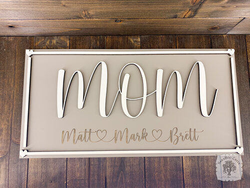 Mom Sign Customized with Engraved Children's Names/Hearts & Heart Border