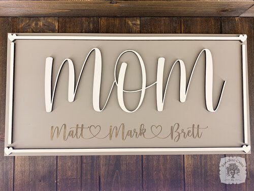 Mom Sign Customized with Engraved Children's Names/Hearts & Heart Border