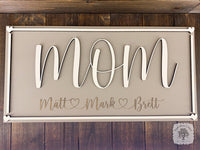 Mom Sign Customized with Engraved Children's Names/Hearts & Heart Border