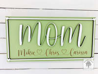 Mom Sign Customized with Engraved Children's Names/Hearts & Heart Border