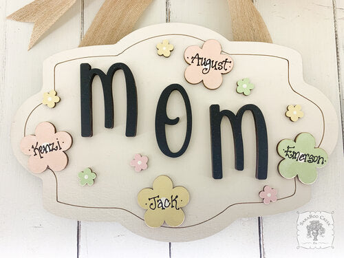 Mom Plaque with Flowers Personalized with Kid's Names