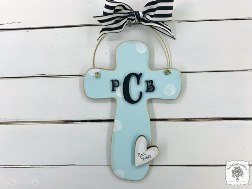 Dotted Contemporary Cross - Personalized with Monogram & Heart Detail