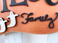 Pumpkin Halloween Family Sign - Personalized Orange Pumpkin Plaque with Last Name and Ghosts