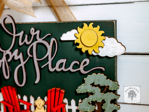 Our Happy Place Summer Door Sign - Cute Patio, Porch or Front Door Plaque