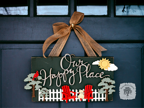 Our Happy Place Summer Door Sign - Cute Patio, Porch or Front Door Plaque