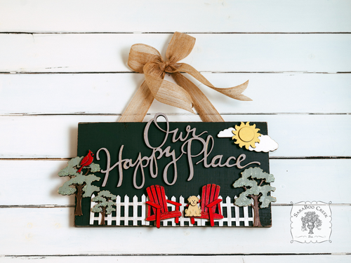 Our Happy Place Summer Door Sign - Cute Patio, Porch or Front Door Plaque