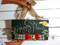 Our Happy Place Summer Door Sign - Cute Patio, Porch or Front Door Plaque