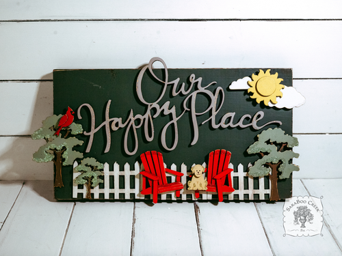 Our Happy Place Summer Door Sign - Cute Patio, Porch or Front Door Plaque