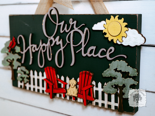 Our Happy Place Summer Door Sign - Cute Patio, Porch or Front Door Plaque