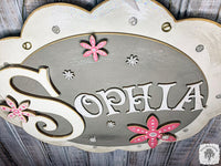 Floral Girl's Name Sign on Cute Layered Oval Plaque - Personalized Nursery or Girl's Room Decofr