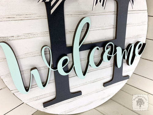 20" Round Sign Customized with Initial and Overlapping "Welcome"