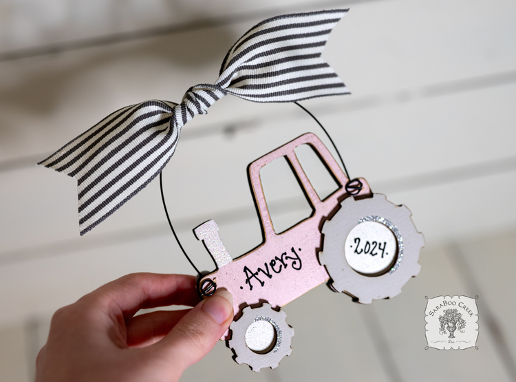 Pink Tractor Ornament - Personalized Farm Ornament for Girl