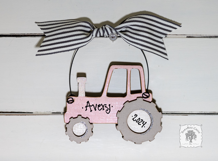 Pink Tractor Ornament - Personalized Farm Ornament for Girl