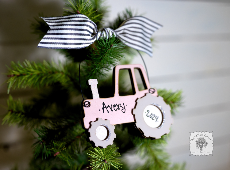 Pink Tractor Ornament - Personalized Farm Ornament for Girl