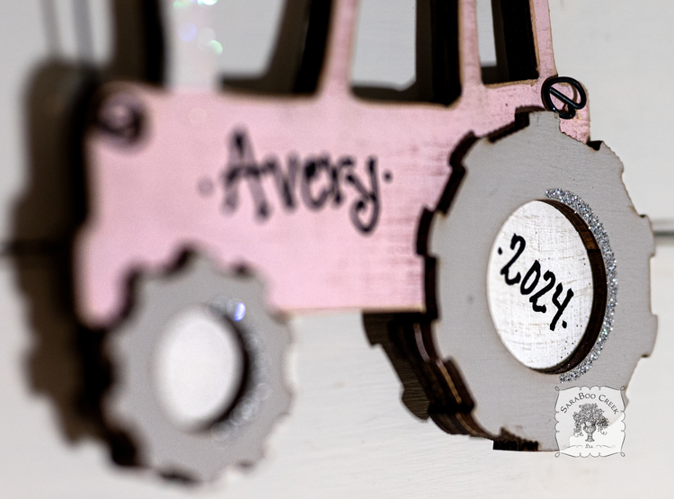 Pink Tractor Ornament - Personalized Farm Ornament for Girl