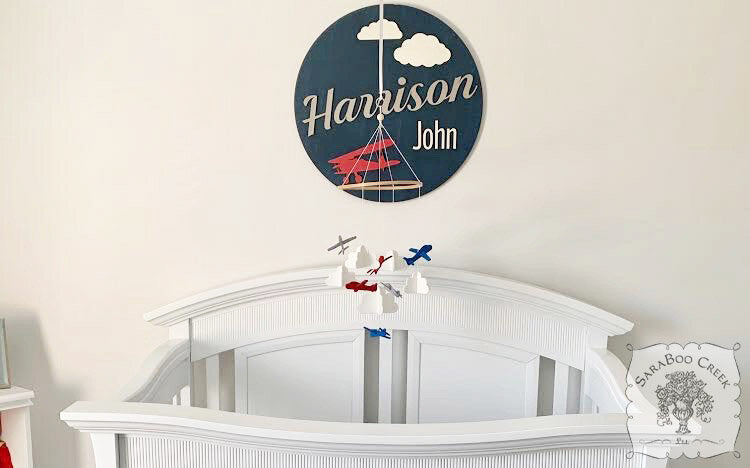 Round Custom Airplane Name Sign - Personalized with First & Middle Names