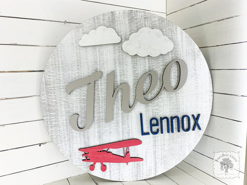 Round Custom Airplane Name Sign - Personalized with First & Middle Names