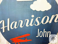 Round Custom Airplane Name Sign - Personalized with First & Middle Names