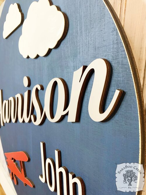 Round Custom Airplane Name Sign - Personalized with First & Middle Names