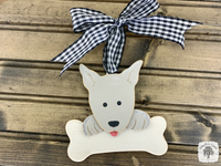 Gray Puppy Dog with Bone Ornament with Pointy Ears