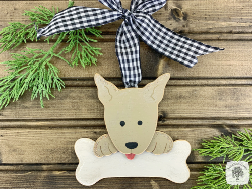 Gray Puppy Dog with Bone Ornament with Pointy Ears