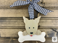 Gray Puppy Dog with Bone Ornament with Pointy Ears