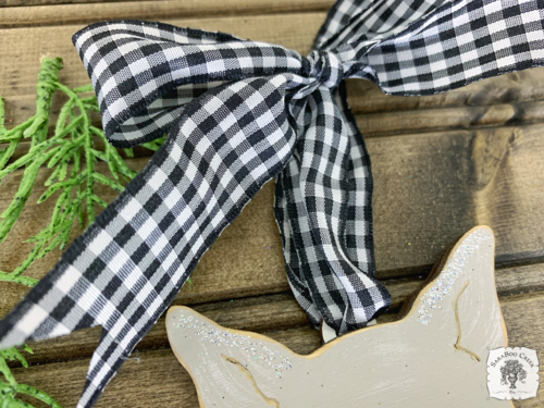 Gray Puppy Dog with Bone Ornament with Pointy Ears