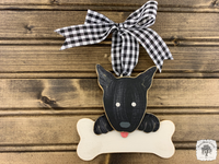 Gray Puppy Dog with Bone Ornament with Pointy Ears