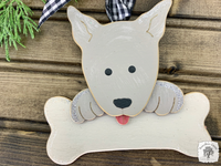 Gray Puppy Dog with Bone Ornament with Pointy Ears