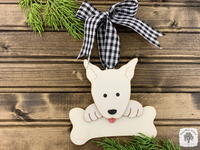 Gray Puppy Dog with Bone Ornament with Pointy Ears