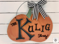 Minimalist Pumpkin Door Hanger Personalized with Family Last Name