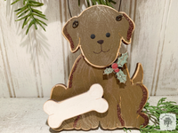 Dog Ornament with Personalized Bone and Holly; Cute New Puppy Ornament