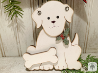 Dog Ornament with Personalized Bone and Holly; Cute New Puppy Ornament