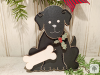 Dog Ornament with Personalized Bone and Holly; Cute New Puppy Ornament