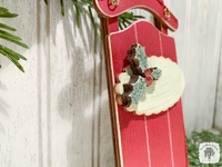 Red Sled Ornament - Traditional Christmas Sled with Personalized Tag and Holly